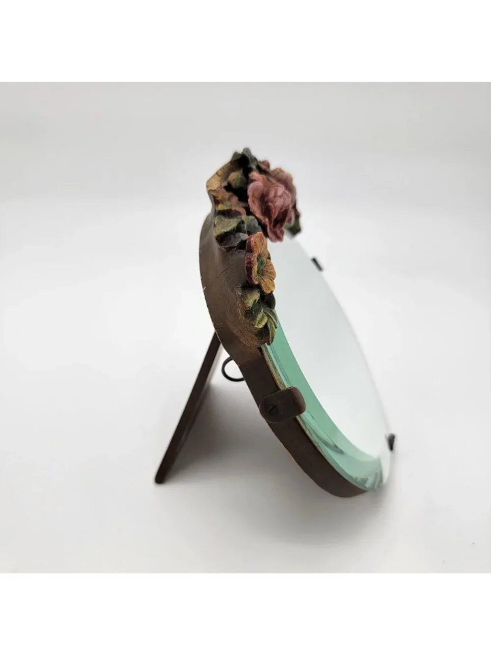 Antique Barbola Vanity Dresser Mirror With Flowers